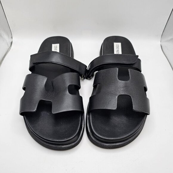NIB Women's Steve Madden Mayven Black‎ Leather Slides Size 9.5 - Picture 2 of 8